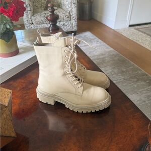 Aqua Beige Lace-Up Combat Boots